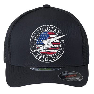 Electrician American Flag Electrical Gift USA Stamp Style Flexfit Unipanel Trucker Cap