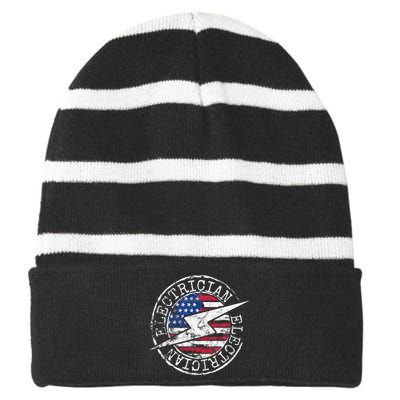 Electrician American Flag Electrical Gift USA Stamp Style Striped Beanie with Solid Band