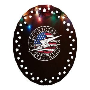 Electrician American Flag Electrical Gift USA Stamp Style Ceramic Oval Ornament