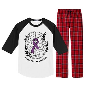 Epilepsy Awareness For Epilepsy Warrior Purple Ribbon Neurodiversity Raglan Sleeve Pajama Set