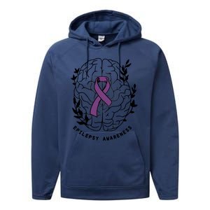 Epilepsy Awareness For Epilepsy Warrior Purple Ribbon Neurodiversity Performance Fleece Hoodie