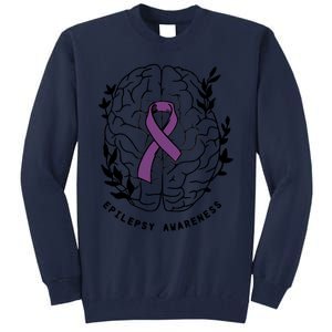 Epilepsy Awareness For Epilepsy Warrior Purple Ribbon Neurodiversity Tall Sweatshirt