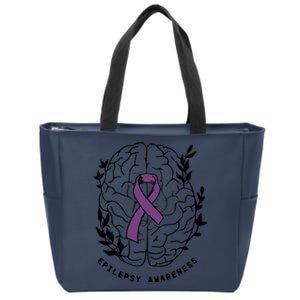 Epilepsy Awareness For Epilepsy Warrior Purple Ribbon Neurodiversity Zip Tote Bag