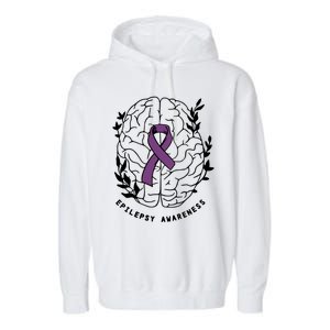 Epilepsy Awareness For Epilepsy Warrior Purple Ribbon Neurodiversity Garment-Dyed Fleece Hoodie