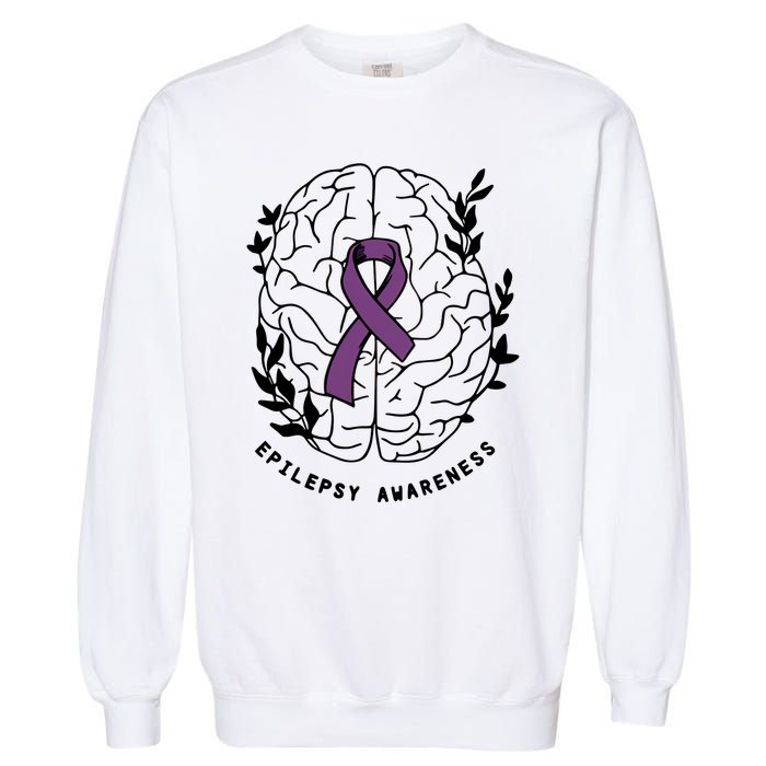 Epilepsy Awareness For Epilepsy Warrior Purple Ribbon Neurodiversity Garment-Dyed Sweatshirt