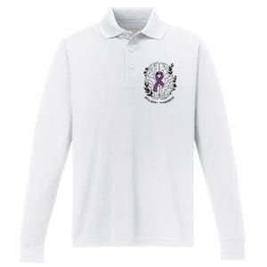 Epilepsy Awareness For Epilepsy Warrior Purple Ribbon Neurodiversity Performance Long Sleeve Polo