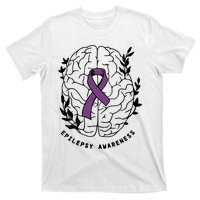 Epilepsy Awareness For Epilepsy Warrior Purple Ribbon Neurodiversity T-Shirt