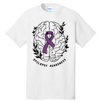 Epilepsy Awareness For Epilepsy Warrior Purple Ribbon Neurodiversity Tall T-Shirt