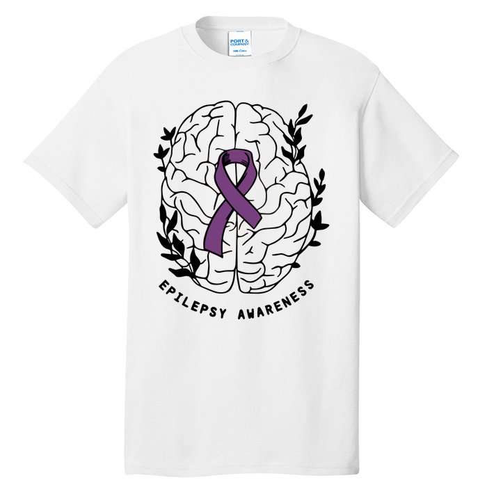 Epilepsy Awareness For Epilepsy Warrior Purple Ribbon Neurodiversity Tall T-Shirt