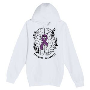 Epilepsy Awareness For Epilepsy Warrior Purple Ribbon Neurodiversity Premium Pullover Hoodie