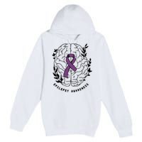 Epilepsy Awareness For Epilepsy Warrior Purple Ribbon Neurodiversity Premium Pullover Hoodie