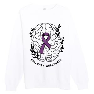 Epilepsy Awareness For Epilepsy Warrior Purple Ribbon Neurodiversity Premium Crewneck Sweatshirt