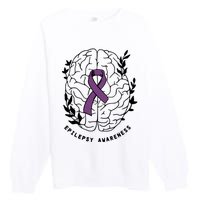 Epilepsy Awareness For Epilepsy Warrior Purple Ribbon Neurodiversity Premium Crewneck Sweatshirt