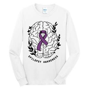 Epilepsy Awareness For Epilepsy Warrior Purple Ribbon Neurodiversity Tall Long Sleeve T-Shirt