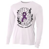 Epilepsy Awareness For Epilepsy Warrior Purple Ribbon Neurodiversity Cooling Performance Long Sleeve Crew