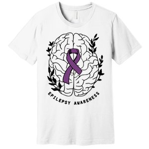 Epilepsy Awareness For Epilepsy Warrior Purple Ribbon Neurodiversity Premium T-Shirt