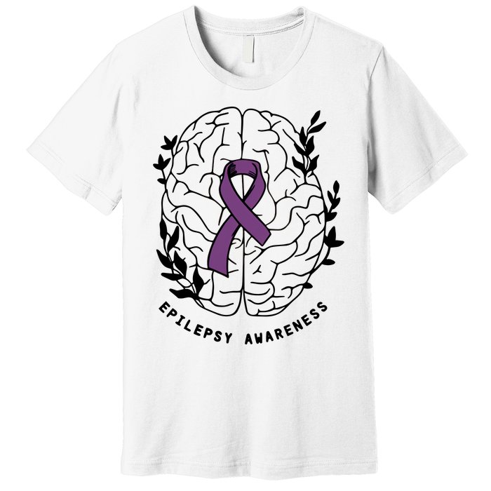 Epilepsy Awareness For Epilepsy Warrior Purple Ribbon Neurodiversity Premium T-Shirt