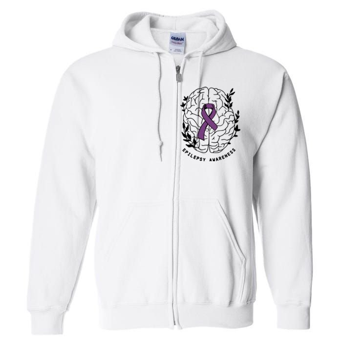 Epilepsy Awareness For Epilepsy Warrior Purple Ribbon Neurodiversity Full Zip Hoodie