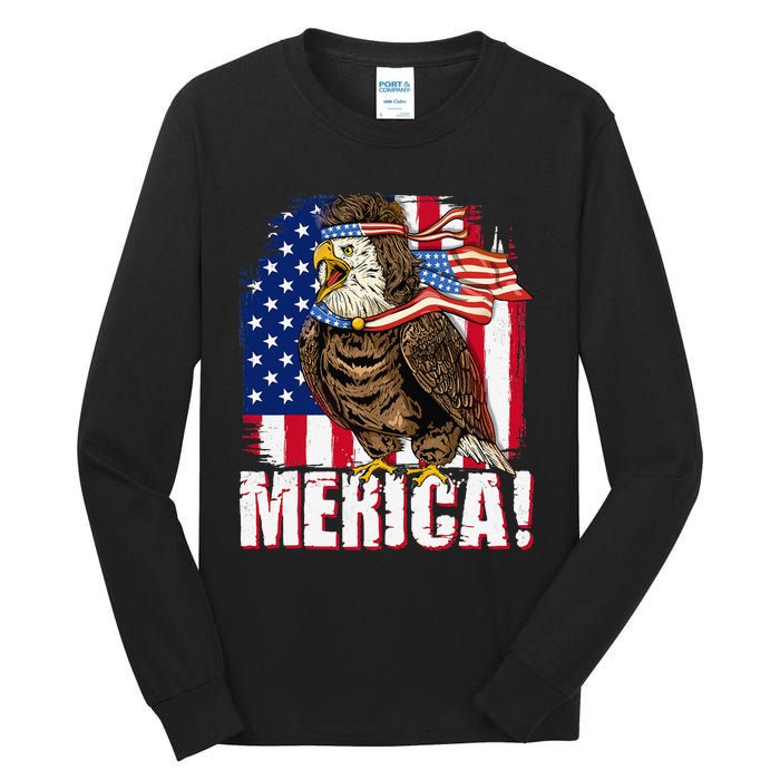 Eagle American Flag USA Flag Mullet Eagle 4th of July Merica Tall Long Sleeve T-Shirt