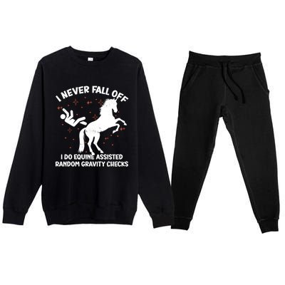 Equine Assisted Gravity Checks Funny Horse Gift Premium Crewneck Sweatsuit Set