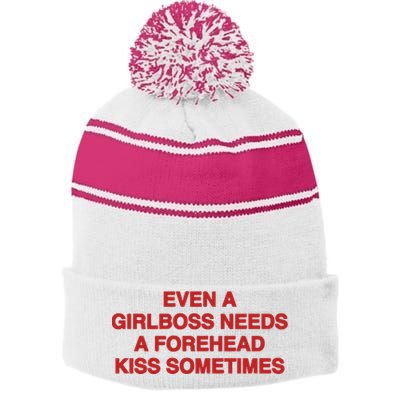 Even A Girlboss Needs A Kiss Sometimes Stripe Pom Pom Beanie