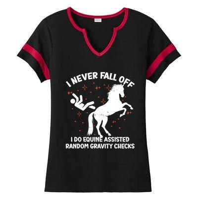 Equine Assisted Gravity Checks Funny Horse Gift Ladies Halftime Notch Neck Tee