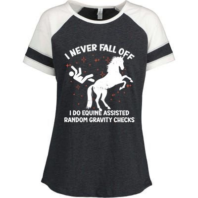 Equine Assisted Gravity Checks Funny Horse Gift Enza Ladies Jersey Colorblock Tee