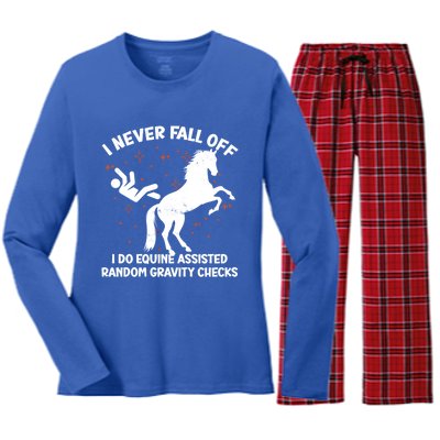 Equine Assisted Gravity Checks Funny Horse Gift Women's Long Sleeve Flannel Pajama Set 