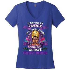 Epilepsy Awareness Gift Black Unbreakable Warrior Cool Gift Women's V-Neck T-Shirt