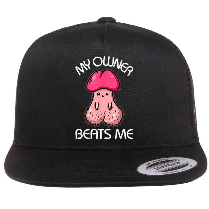 Embarrassing Adult Humor Inappropriate My Owner Beats Me Flat Bill Trucker Hat