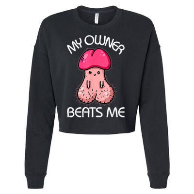 Embarrassing Adult Humor Inappropriate My Owner Beats Me Cropped Pullover Crew