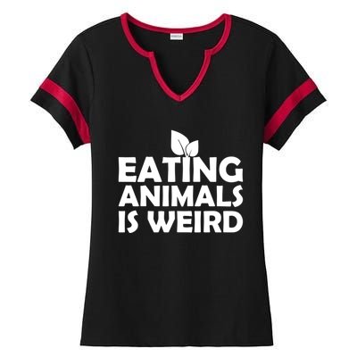 Eating Animals Is Weird Gift Vegan Vegetarian Support Ladies Halftime Notch Neck Tee