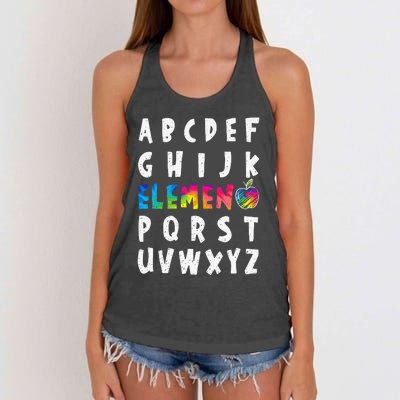 Elemeno Alphabet Kindergarten Preschool Teacher Funny Women's Knotted Racerback Tank