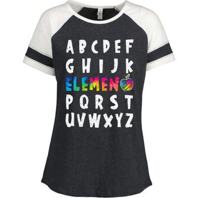 Elemeno Alphabet Kindergarten Preschool Teacher Funny Enza Ladies Jersey Colorblock Tee