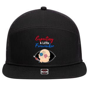 Expecting a Little Firecracker Pregnancy 4th of July Funny 7 Panel Mesh Trucker Snapback Hat