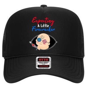 Expecting a Little Firecracker Pregnancy 4th of July Funny High Crown Mesh Back Trucker Hat