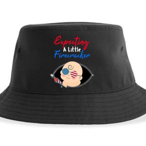 Expecting a Little Firecracker Pregnancy 4th of July Funny Sustainable Bucket Hat