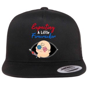 Expecting a Little Firecracker Pregnancy 4th of July Funny Flat Bill Trucker Hat