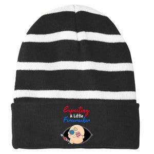 Expecting a Little Firecracker Pregnancy 4th of July Funny Striped Beanie with Solid Band