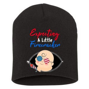 Expecting a Little Firecracker Pregnancy 4th of July Funny Short Acrylic Beanie