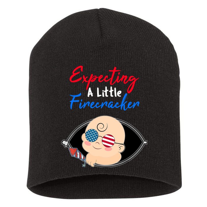 Expecting a Little Firecracker Pregnancy 4th of July Funny Short Acrylic Beanie