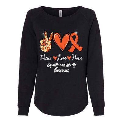 Equality And Liberty Awareness Peace Love Hope Orange Ribbon Gift Womens California Wash Sweatshirt