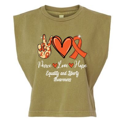 Equality And Liberty Awareness Peace Love Hope Orange Ribbon Gift Garment-Dyed Women's Muscle Tee