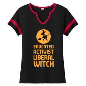 Educated Activist Liberal Witch Halloween Design Cool Gift Ladies Halftime Notch Neck Tee