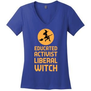 Educated Activist Liberal Witch Halloween Design Cool Gift Women's V-Neck T-Shirt