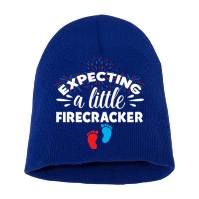 Expecting A Little Firecracker Pregnancy Mom To Be 4th July Gift Short Acrylic Beanie