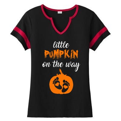 Expecting a Little Pumpkin Cute Pregnancy Graphic Ladies Halftime Notch Neck Tee