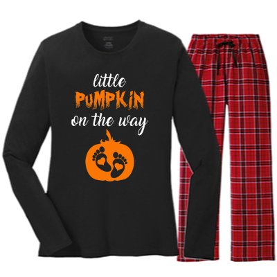 Expecting a Little Pumpkin Cute Pregnancy Graphic Women's Long Sleeve Flannel Pajama Set 