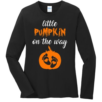 Expecting a Little Pumpkin Cute Pregnancy Graphic Ladies Long Sleeve Shirt