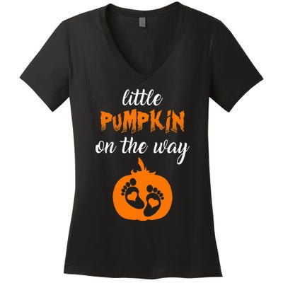 Expecting a Little Pumpkin Cute Pregnancy Graphic Women's V-Neck T-Shirt